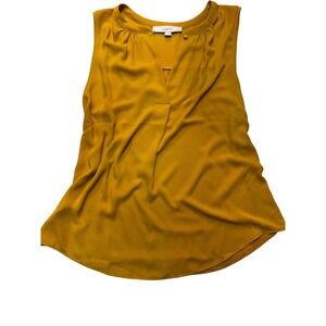 LOFT Mustard Yellow Mixed Media Sleeveless V-Neck Shell Top Blouse Medium